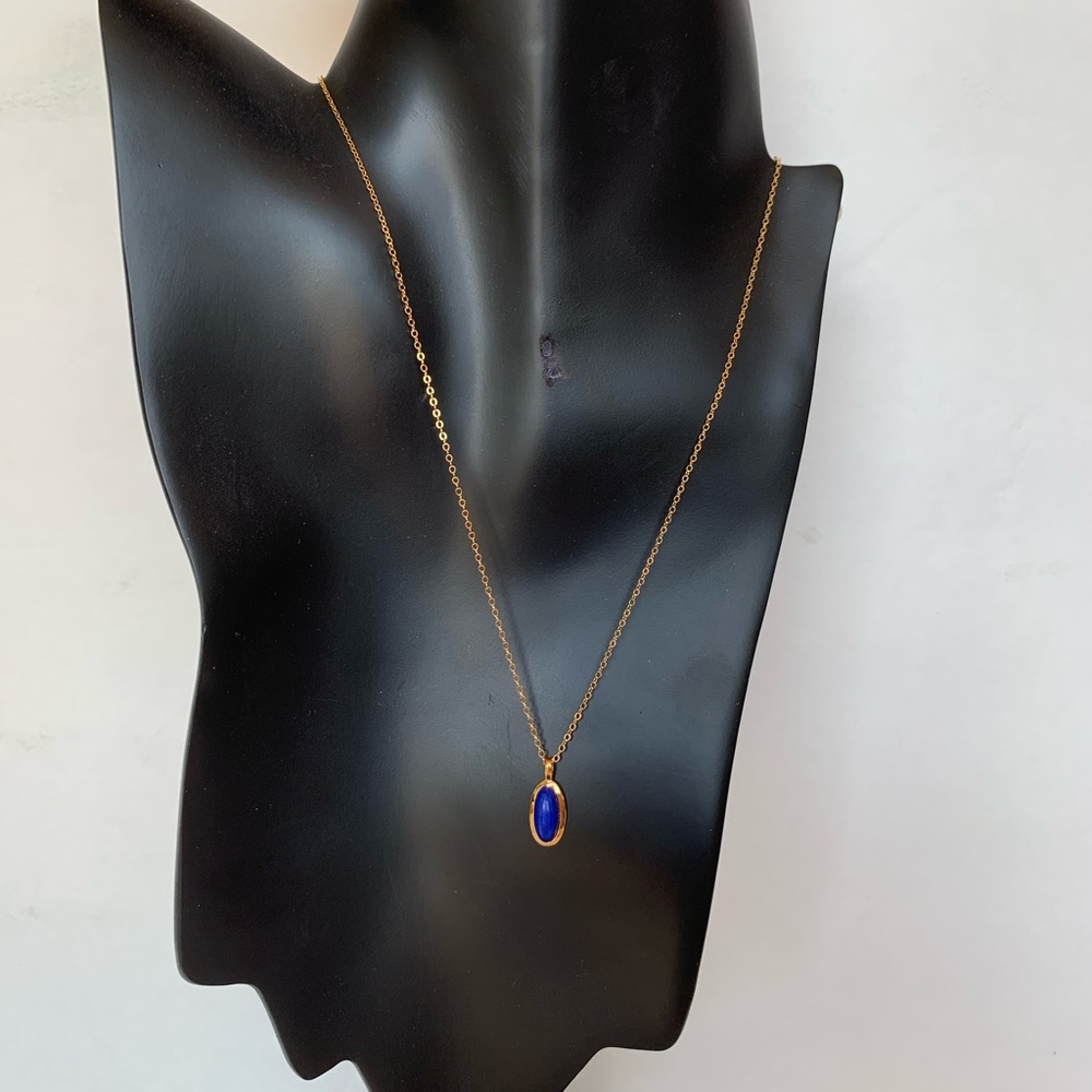 Vintage 12K GF Oval Lapis Lazuli Necklace, NWOT, 15 Inches Long